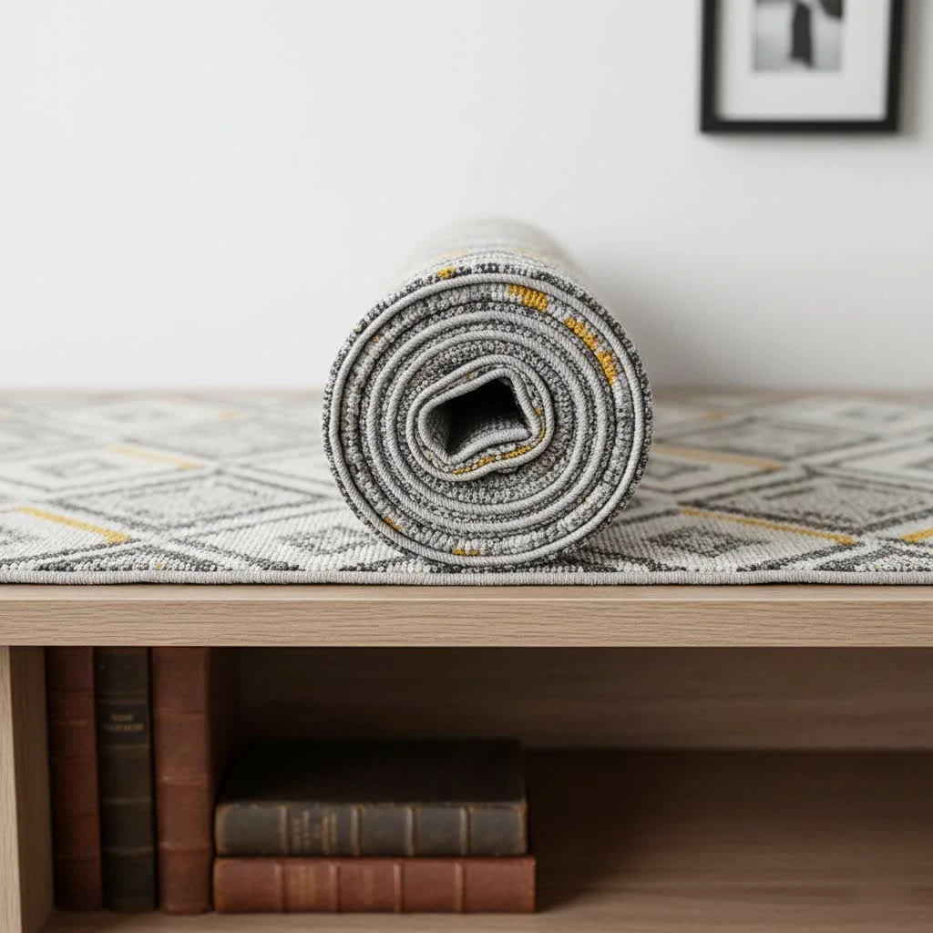 Non-slip carpet pad under a rug on a hardwood floor
