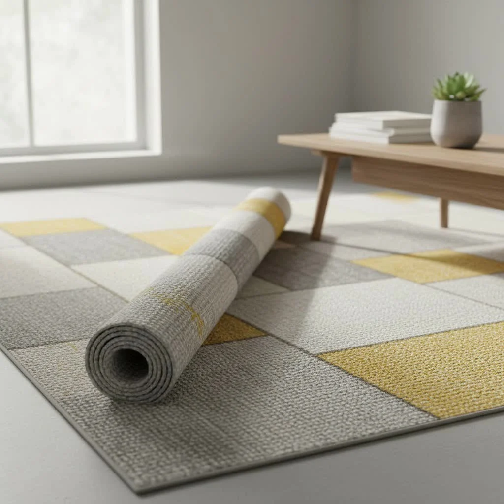 Blue floor rug in a modern living room