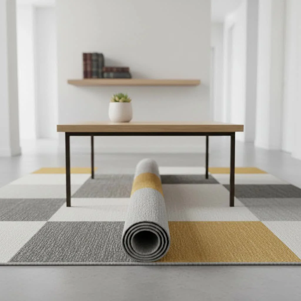 Custom size area rug in a living room
