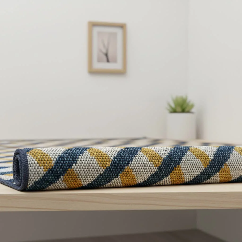 Stylish indoor outdoor rug on a patio